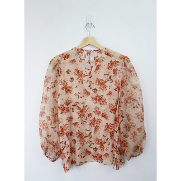 NEW Cami NYC Francie Floral Print Silk Blouse Semi Sheer Cream Vintage Flora L - Picture 8 of 9